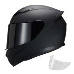 JQF Gear Full Face Motorcycle Helmet WS-607 DOT Approved Motorbike Racing Street Bike Helmets for Adults with Clear and Black Visor (Flat Black BB, M)