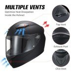 JQF Gear Full Face Motorcycle Helmet WS-607 DOT Approved Motorbike Racing Street Bike Helmets for Adults with Clear and Black Visor (Flat Black BB, M)