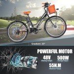 ANCHEER 26'' Electric Bike, Low Frame Electric City Bike with 36V/13 Ah Lithium Battery and 350W Motor, 50Miles Step Through Commuter Ebike with Basket for Woman Man (White Citybike with Basket)
