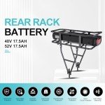 Varstrom 48V 17.5Ah Rear Rack Ebike Battery - Lithium Ion Bike Battery for 0-1200W Electric Bike Motor Kit, for BAFANG Voilamart AW Ebikeling Pexmor L-Fater E-Bike Conversion Kit - W/Charger & Rack