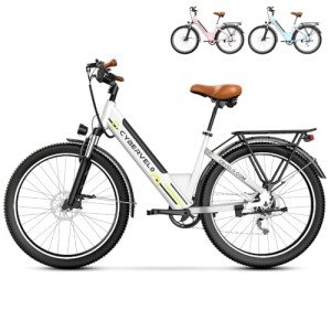 CBVELO 1000W Ebikes for Adults，80 Miles Max Range Removable Battery Ebike，26" Electric Bike for Adults Adult Electric Bike for Commute （7-Speed White）