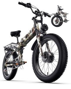 AMYET Dual Motor Folding Electric Bike Adults 3000W Peak | 52V 25AH Removable Battery | 24" Fat Tire Mountain Ebike | 35mph 7 Speed Gears | Adjustable Seat & Suspension | Commuter Electric Bicycle