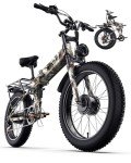 AMYET Dual Motor Folding Electric Bike Adults 3000W Peak | 52V 25AH Removable Battery | 24" Fat Tire Mountain Ebike | 35mph 7 Speed Gears | Adjustable Seat & Suspension | Commuter Electric Bicycle