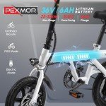 PEXMOR Electric Bike for Adults, 350W Motor (Peak 500W) Ebike 36V 6AH Battery, 14" Folding Commuter City Electric Bicycle for Adults/Teens, Complies to UL2849