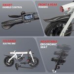 PEXMOR Electric Bike for Adults, 350W Motor (Peak 500W) Ebike 36V 6AH Battery, 14" Folding Commuter City Electric Bicycle for Adults/Teens, Complies to UL2849