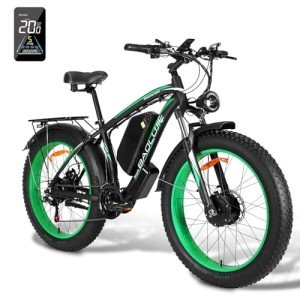 BAOLUJIE Dual Motor 3000W Peak Ebike - 38MPH 26" Fat Tire Off-Road Ebike with 48V 23AH 1104WH Removable Battery, 85 Miles AWD Electric Bike for Adults 21-Speed (Black Green)
