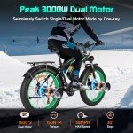 BAOLUJIE Dual Motor 3000W Peak Ebike - 38MPH 26" Fat Tire Off-Road Ebike with 48V 23AH 1104WH Removable Battery, 85 Miles AWD Electric Bike for Adults 21-Speed (Black Green)