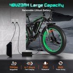 BAOLUJIE Dual Motor 3000W Peak Ebike - 38MPH 26" Fat Tire Off-Road Ebike with 48V 23AH 1104WH Removable Battery, 85 Miles AWD Electric Bike for Adults 21-Speed (Black Green)
