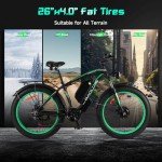 BAOLUJIE Dual Motor 3000W Peak Ebike - 38MPH 26" Fat Tire Off-Road Ebike with 48V 23AH 1104WH Removable Battery, 85 Miles AWD Electric Bike for Adults 21-Speed (Black Green)
