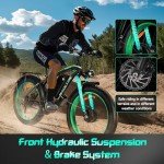 BAOLUJIE Dual Motor 3000W Peak Ebike - 38MPH 26" Fat Tire Off-Road Ebike with 48V 23AH 1104WH Removable Battery, 85 Miles AWD Electric Bike for Adults 21-Speed (Black Green)