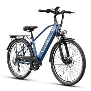 Jasion Roamer Electric Bike for Adults 1200W Peak Motor 528WH Removable Battery,up to 60miles 28MPH City Cruiser Ebike,26'' Commuter E Bike, 7-Speed Gears and Front Suspension Bicycles,Blue