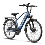 Jasion Roamer Electric Bike for Adults 1200W Peak Motor 528WH Removable Battery,up to 60miles 28MPH City Cruiser Ebike,26'' Commuter E Bike, 7-Speed Gears and Front Suspension Bicycles,Blue