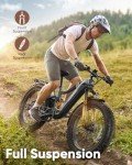 PUCKIPUPPY Boxer Electric Bike for Adults 960W, 48V 20AH Battery Ebike, Full Suspension 26" Fat Tire E Bike, 28MPH 80Miles Range Mountain Electric Bicycle, 7 Speed Hydraulic Disc Brakes