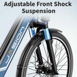 Jasion Roamer Electric Bike for Adults 1200W Peak Motor 528WH Removable Battery,up to 60miles 28MPH City Cruiser Ebike,26'' Commuter E Bike, 7-Speed Gears and Front Suspension Bicycles,Blue