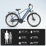 Jasion Roamer Electric Bike for Adults 1200W Peak Motor 528WH Removable Battery,up to 60miles 28MPH City Cruiser Ebike,26'' Commuter E Bike, 7-Speed Gears and Front Suspension Bicycles,Blue