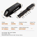 Yose Power Ebike Battery 36V 13Ah Down Tube Battery for 100W-700W Motor with Power Switch, Electric Bicycle Lithium-Ion Battery, Safe Lock, Led Indicator Light, with Base and Charger