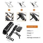 Yose Power Ebike Battery 36V 13Ah Down Tube Battery for 100W-700W Motor with Power Switch, Electric Bicycle Lithium-Ion Battery, Safe Lock, Led Indicator Light, with Base and Charger