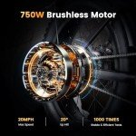 CYCROWN CycRun Electric Bike for Adults 750W Motor with 374.4WH Battery, 20MPH 55Miles Moped Style Ebike for Adults, 20" Fat Tire Commuting Off Road Mountain Ebike with Hydraulic Suspension, UL2849