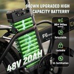 EUYBIKE Foldable Electric Bike for Adults, 30+MPH, 48V 20Ah Removable Lithium Battery up to 80Miles, 20" Fat Tire 1000W Dirt Ebike Adult Electric Bicycle for City Commute Beach Mountain E Bike Green