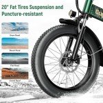 EUYBIKE Foldable Electric Bike for Adults, 30+MPH, 48V 20Ah Removable Lithium Battery up to 80Miles, 20" Fat Tire 1000W Dirt Ebike Adult Electric Bicycle for City Commute Beach Mountain E Bike Green