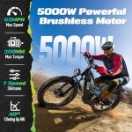 5000W Dual Motor Electric Bike for Adults 50MPH with 60V 32AH Battery, 26x4 Fat Tire All Terrain Ebikes, Full Suspension E Bike, SHM 7-Speed Gear Electric Bicycle 63V-1 (60v 32A 52MPH)