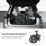 EUYBIKE Foldable Electric Bike for Adults, 30+MPH, 48V 20Ah Removable Lithium Battery up to 80Miles, 20" Fat Tire 1000W Dirt Ebike Adult Electric Bicycle for City Commute Beach Mountain E Bike Green