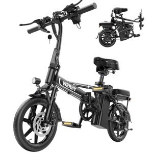WERHY Electric Bike for Adults, 500W Motor, 22 MPH Max Speed Folding Ebike, 499.2/748.8Wh Battery, 14" Electric Bicycles, Max 35/55 Miles Range (Pedal Assist Mode), Mini E Bikes (499.2WH-22Mph)