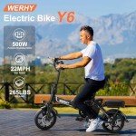 WERHY Electric Bike for Adults, 500W Motor, 22 MPH Max Speed Folding Ebike, 499.2/748.8Wh Battery, 14" Electric Bicycles, Max 35/55 Miles Range (Pedal Assist Mode), Mini E Bikes (499.2WH-22Mph)