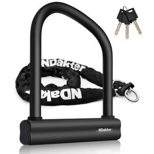 NDakter Bike Locks Heavy Duty Anti Theft 18mm Thick, Motorcycle U Lock with 4FT x 6mm Chain for Moped, 3Keys Large U-Shaped Electric Bicycle Wheel Lock for Ebike,Escooter, Fat-Tire Durt-Bike, Tribike