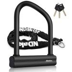 NDakter Bike Locks Heavy Duty Anti Theft 18mm Thick, Motorcycle U Lock with 4FT x 6mm Chain for Moped, 3Keys Large U-Shaped Electric Bicycle Wheel Lock for Ebike,Escooter, Fat-Tire Durt-Bike, Tribike