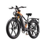 OTIDA Peak 3000W Dual Motors Electric Bike for Adults 32MPH with 48V 20Ah Battery, 26" x 4" Fat Tire Full Suspension Ebike with Hycraulic Dual Brakes, Mountain E-Bike Cast/Spoked Wheel (RX80-Orange)