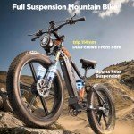 OTIDA Peak 3000W Dual Motors Electric Bike for Adults 32MPH with 48V 20Ah Battery, 26" x 4" Fat Tire Full Suspension Ebike with Hycraulic Dual Brakes, Mountain E-Bike Cast/Spoked Wheel (RX80-Orange)