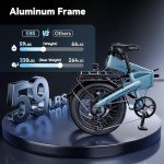 Jasion Electric Bike for Adults, 1000W Peak Motor up to 25MPH Top Speed Ebike, Aluminum 20'' Fat Tire Electric Bike Built-in 48V Removable Battery with 55 Max Miles, EBS Folding Ebikes for Adults