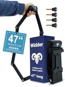WIDDER Very Long [47"] Security Folding Lock - Foldable Bicycle Lock with 4 Keys & Frame Mount Bracket, no Rattling - Ideal for Ebike & E Scooter with Key