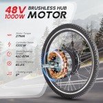 PEXMOR Electric Bike Conversion Kit, 48V 1000W 26" Front Wheel E-Bike Hub Motor Kit, Upgrade 3 Mode Controller w/PAS/LCD Display/Twist Throttle Ebike Bicycle Wheel Kit