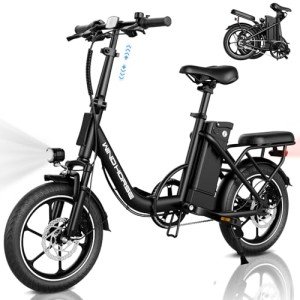 WINDHORSE Electric Bike for Adults, 16" Folding Ebike with 630W Peak Motor, 25MPH, 35Miles Range, Removable Battery, Suspension, Dual Disc Brake, LED Display, Electric Bicycle for Commuter