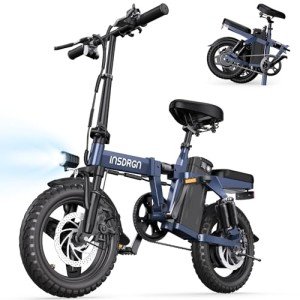INSDRGN Folding Electric Bike for Adults, 20MPH Dual-Seat Ebike, MAX 45 Miles Range (PAS Mode) 499Wh Removable Battery, 9 Shocks Full Suspension, USB Charger, UL2849 Certified, 300lbs