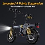 INSDRGN Folding Electric Bike for Adults, 20MPH Dual-Seat Ebike, MAX 45 Miles Range (PAS Mode) 499Wh Removable Battery, 9 Shocks Full Suspension, USB Charger, UL2849 Certified, 300lbs