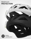 OutdoorMaster Helmets for Adults - Mountain & Road Bike Helmet with Rechargeable Safety Light, Detachable Goggles and Sun Visor - Easy to Adjust, Breathable, Lightweight - Matte White, Medium