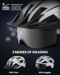 OutdoorMaster Helmets for Adults - Mountain & Road Bike Helmet with Rechargeable Safety Light, Detachable Goggles and Sun Visor - Easy to Adjust, Breathable, Lightweight - Matte White, Medium