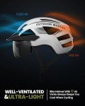 OutdoorMaster Helmets for Adults - Mountain & Road Bike Helmet with Rechargeable Safety Light, Detachable Goggles and Sun Visor - Easy to Adjust, Breathable, Lightweight - Matte White, Medium