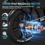 OUXI V8 Electric Bike for Adults, Peak 1000W, Up to 31MPH,48V 15AH Removable Battery, 20" Fat Tire Electric Bike, Shi-Mano 7-Speed Bicicleta Eléctrica, Bicicletas Eléctricas para Adulto UL Certified