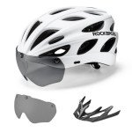 ROCKBROS Bike Helmet for Adult Men Women with Suggested Fit 58-62cm, Removable Goggles & Sun Visor, Lightweight with Adjustable Side and Chin Strap, Suitable for Myopia Glasses