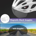 ROCKBROS Bike Helmet for Adult Men Women with Suggested Fit 58-62cm, Removable Goggles & Sun Visor, Lightweight with Adjustable Side and Chin Strap, Suitable for Myopia Glasses