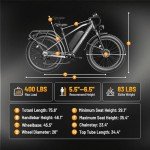 Jasion EB5 MAX Electric Bike for Adults with 1500W Peak Motor, 48V 15Ah (720Wh) Battery Electric Mountain Bike, 26'' x 4'' Fat Tire Ebike, 28+MPH Speed, Cruise Control, with Fenders, Rear Rack