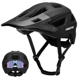 Favoto Mountain Bike Helmet - Dual Shell Lightweight MTB Bicycle Helmet Adjustable for Adults Men Women Youth CPSC Certificated, Glossy Black