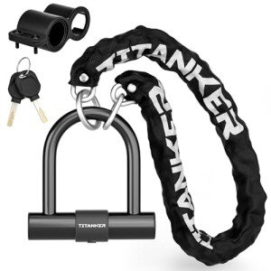 Titanker Bike Chain Lock with U Lock, 3 Feet Bicycle Chain Locks with 2 Keys, 6mm Thick Chain Lock with 14mm Thick Heavy Duty U Lock Anti-Theft Bike Locks for Bicycles, Motorbikes, Mopeds, Scooters
