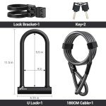 Sportneer Bike Lock: Heavy Duty Bike U Lock with 6ft Security Steel Cable - 18mm Shackle Bicycle U-Locks with Keys and Sturdy Mounting Bracket for Road Mountain Bike Bicycle, Size 11.5''x6.25''