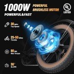 Electric Bike for Adults Q20, 2000/1500W, 37/30MPH,52V 40AH,48V/20AH E-Bike,30-180 Miles Electric Motorcycle, 20" Fat Tire Dirt Bike, UL2849 All Terrain for Mountains, Snow, Sand, Road
