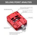 KOOTU Bike Pedals with Reflective Strips, Universal 9/16 Inch Mountain Bike Pedals, Non-Slip Aluminum Alloy Bicycle Pedals for Road BMX MTB Bike